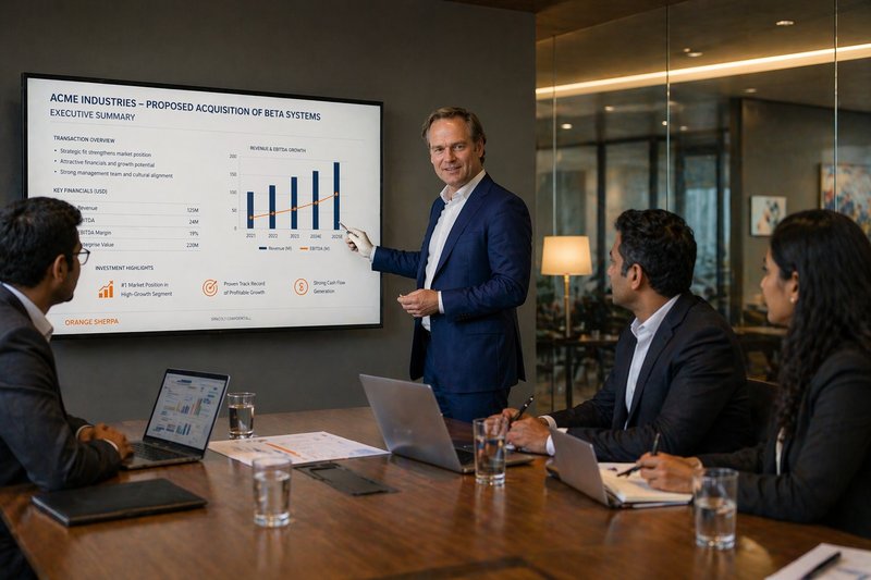 Rutger Bonsel presenting an acquisition pitch to a cross-border leadership team